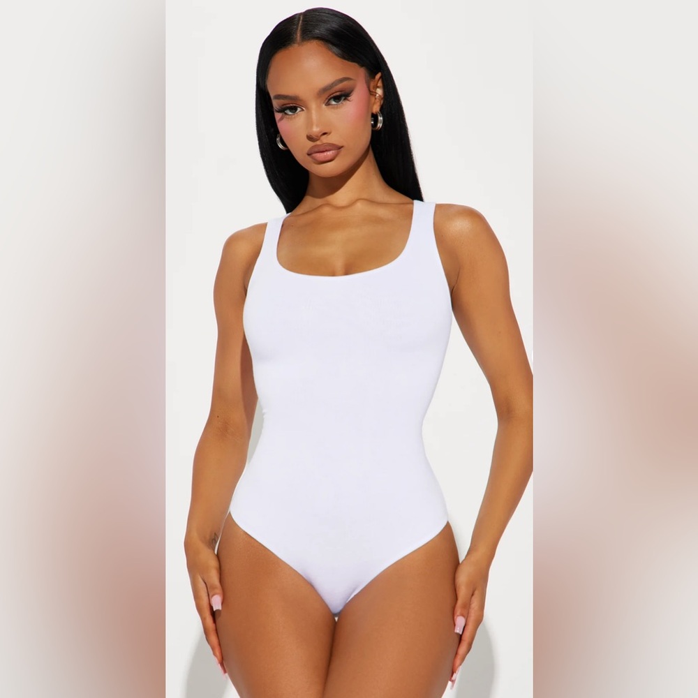 Serena Scoop Neck Double Layered Bodysuit - White
